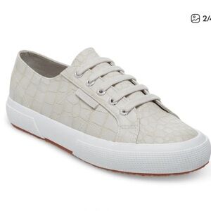 Superga Cream Taupe Crocodile-Embossed Low-Top minimalist Sneakers